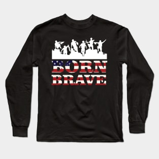 Born Brave American map and Flag, 4th of July, happy independence day God Bless America Long Sleeve T-Shirt